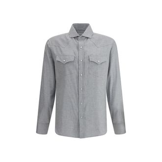Brunello Cucinelli Gray Cotton Pattern Mens Shirt