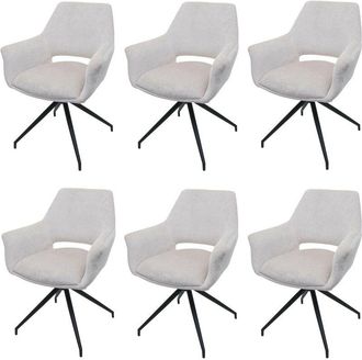 Hhg Juego De 6 Sillas De Comedor Hhg-745, Silla De Cocina Silla Con Reposabrazos, Posici&oacute;n Autom&aacute;tica Giratoria, Tela Met&aacute;lica Mvg, Blanco-crema