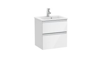 Roca Roca - Pack Unik Mueble Base Compacto De 2 Cajones + Lavabo The Gap Color: Blanco Brillo - Medidas: 505x380x537 Mm