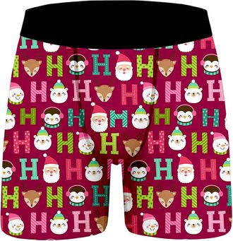 Generic Mens Boxers Christmas Boxer Shorts Xmas Funny Christmas Print Boxer Shorts Novelty Holiday Stretch Briefs Santa Deer Socks Pattern Underwear Trunks Un