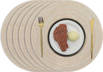 No Brand Juego De 6 Manteles Individuales Redondos De Algod&oacute;n Tejido De Color Beige, Lavables Y Resistentes Al Calor, Ideales Para Bodas, Fiestas Y Para Cocina