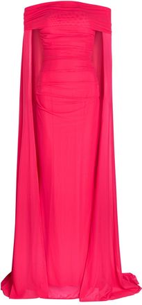 Talbot Runhof Cape-effect Stretch-tulle Gown - Dark Pink - 42 (UK16 / XL)