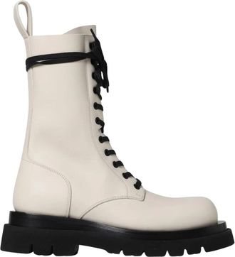 Bottega Veneta Boterleer Combatlaarzen - Dames - Veterlaarzen - Beige - 40 EU - Leer - Schoenen