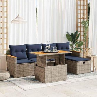 vidaXL Set Sof&aacute;s Jard&iacute;n Y Cojines 6 Pzas Rat&aacute;n Sint&eacute;tico Acacia Gris Vidaxl
