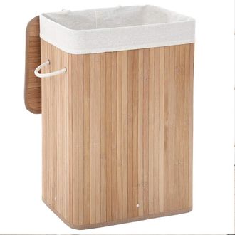 OEM Cesto De Ropa De 100 Litros, 2 Compartimentos, Tapa De Bamb&uacute;, Asa, Plegable, Con Bolsa Extra&iacute;ble Y Lavable A M&aacute;quina, Ideal Para El Cuarto De Lavado O