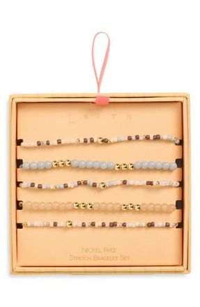 Leith Set of 5 Beaded Stretch Bracelets in Neutral Multi- Gold at Nordstrom Rack