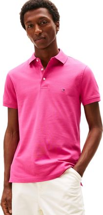 Tommy Hilfiger Mens Short Sleeve Polo Shirts in Slim Fit with Stretch and Organic Pique Cotton, Fashion Fuschia, S