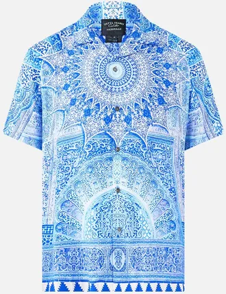 Camilla Short Sleeve Camp Collared Shirt in The Bosphorous at Nordstrom, Size Xx-Large Au