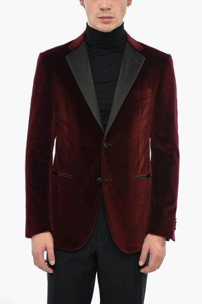 Corneliani Blazer CERIMONIA ACADEMY in Velour con Tasche a Filo a Contrasto Corneliani