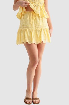 All in Favor Tiered Embroidered Cotton Eyelet Miniskirt in Lemon at Nordstrom, Size X-Small