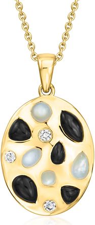 Ross-Simons Onyx, Mother-Of-Pearl and. Lab-Grown Diamond Pendant Necklace in 18kt Gold Over Sterling