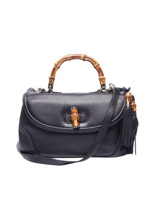 Gucci Black Leather Bamboo Top Handle Bag Size L