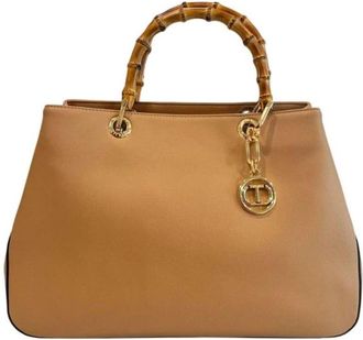 Twinset PU Leren Handtas met Handvatten aan de Bovenkant en Ritssluiting - Dames - Handtassen - Bruin - ONE Size - Leer - Tassen