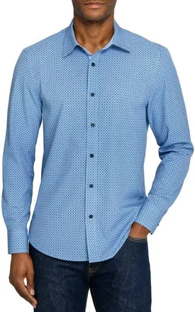 ConStruct Slim Fit Diamond Geo Woven Long Sleeve Basic Shirt in Med Blue at Nordstrom, Size Xx-Large