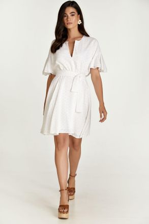 Móveis Conquista Witte Geborduurde Jurk met Ruches Mouwen