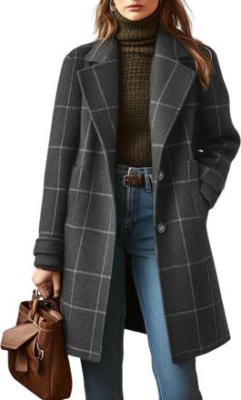 Generic Womens Winter Lapel Collar Wool Trench Coat Button Down Mid Long Overcoat Outerwear Wool Coats For Women Winter