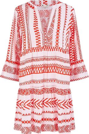 Yumi Coral Tencel Geo Stripe Print Beach Tunic (UK, Numeric, 22, Regular, Regular, Coral)
