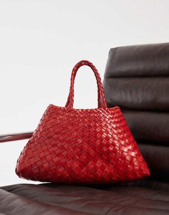 Dragon Diffusion Santa Croce - Borsetta in pelle intrecciata rosso papavero