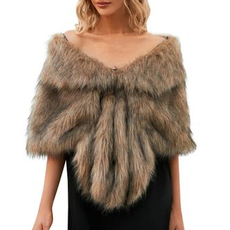 Generic Faux Fur Shawl Wrap Stole Shrug Winter Bridal Wedding Cover Up Women Wedding Faux Fur Wraps and Shawls Bridal Fur Stoles Scarf Large Cape Stole Bridal