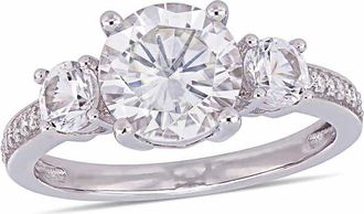 Amour 3 CT TGW Created White Sapphire and Diamond Three Stone Ring In 10K White Gold