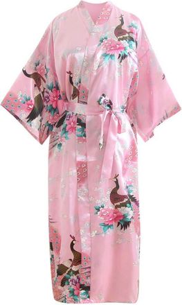 Generic Kimono Robe Womens Long, Womens Kimono Dressing Gown Printed Kimono Robe Long Satin Kimono Dress Satin Dressing Gown For Women Kimono Floral Nightgown
