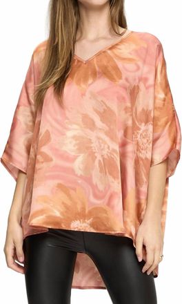Adrienne Floral Print Poncho Tunic Top In Orange