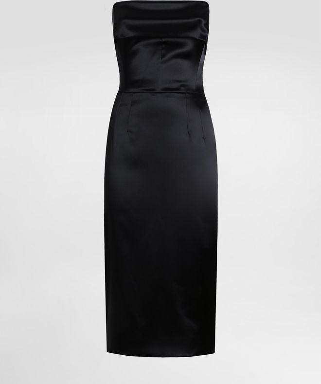 Satin Calf-length Corset Sheath Dress - Woman Dresses Black Satin 52