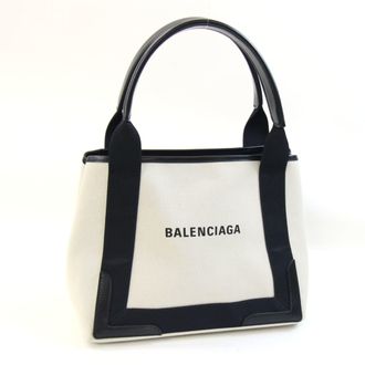 Balenciaga Black Ivory Canvas Leather Handbag Pouch Tote Bag (Pre-Owned)