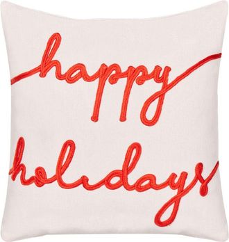 Beliani Coj&iacute;n De Terciopelo Estampado Navidad 45 X 45 Cm Funda De Algod&oacute;n Extra&iacute;ble Relleno Poli&eacute;ster Blanco Exacum