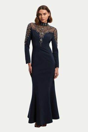 Karen Millen Petite Crystal Embellished Maxi Dress in Midnight at Nordstrom, Size 12P