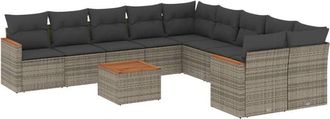vidaXL Set De Sof&aacute;s De Jard&iacute;n 11 Pzas Y Cojines Rat&aacute;n Sint&eacute;tico Gris Vidaxl