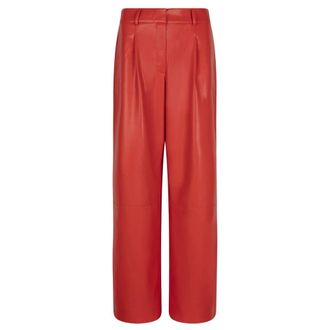 Dante6 Vurig Rode Wijde Pijp Imitatie Leren Broek - Dames - Broeken - Rood - Maat: XS Leer