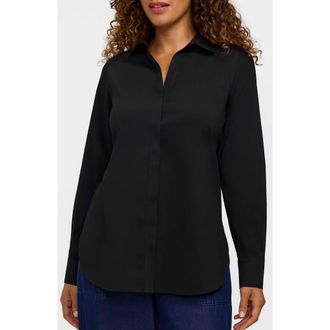 Foxcroft Kylie Non-Iron Cotton Button-Up Shirt in Black at Nordstrom, Size 10