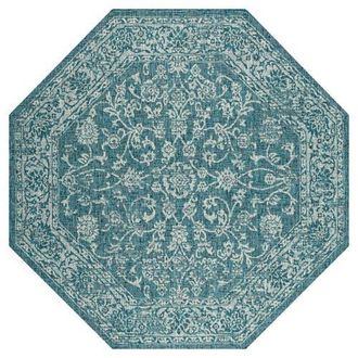 Jonathan Y Designs Tela Bohemian Textured Weave Floral Octagon Indoor/Outdoor Area Rug in Teal/gray at Nordstrom, Size 5Ft 0In X 5Ft 0In