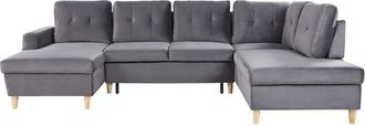 Beliani Beliani - Corner Sofa Bed Upholstered Velvet Storage Ottoman U-Shaped Grey Lerum