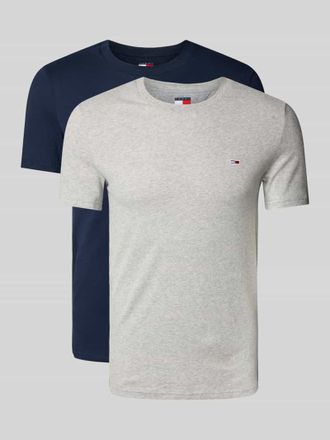 Tommy Jeans Slim Fit T-Shirt mit Logo-Badge im 2er-Pack in Hellgrau Melange, Gr&ouml;&szlig;e S