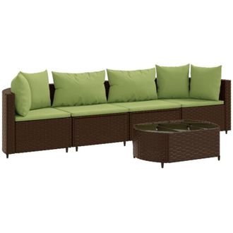 vidaXL Set Comedor De Jard&iacute;n 5 Piezas Y Cojines Rat&aacute;n Sint&eacute;tico Marr&oacute;n Vidaxl