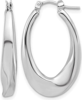 Diamond2Deal 14K White Gold Polished Hollow Oval Twist Hoop Earrings