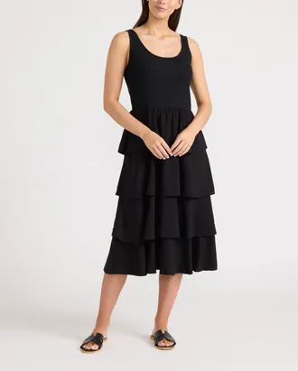 Ellen Tracy Womens Knit Tank Top Tiered Dress