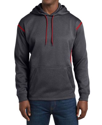Sport-Tek Tech Fleece Colorblock Hooded Sweatshirt In Graphite Heather/red