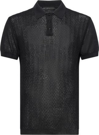 low brand Chevron-knit Polo Shirt - Heren - Polos - Zwart - L - Katoen - Tops
