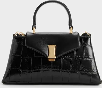 Charles & Keith Micro Lilibet Croc-Effect Top Handle Bag