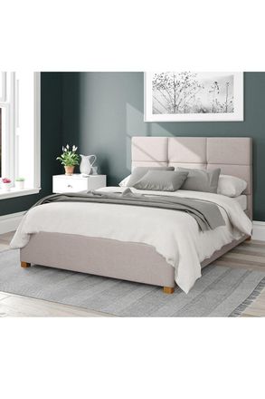 Aspire Home Accents Caine Upholstered Ottoman Storage Bed, Eire Linen Fabric in Off-White | Size: Super King