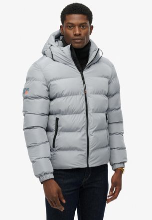 Superdry Steppjacke SUPERDRY HOODED SPORTS PUFFER JACKET, Herren, Gr. 3XL, blau (washed denim), Web, Obermaterial: 100% Polyester, unifarben, relaxed fit norma