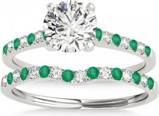 Allurez Diamond & Emerald Single Row Bridal Set 14k White Gold (0.22ct)