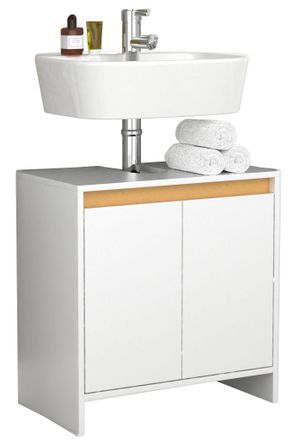VCM Armario De Lavabo De Madera Vcm Armario De Ba&ntilde;o Dimensiones: Al. 60 X An. 58 X T. 33 Cm 2 Puertas Giratorias Grandes Sin Asas - Malira (blanco / Roble