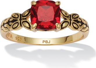 Palm Beach Jewelry Cushion Cut Birthstone Ring in Gold-plated Sterling Silver