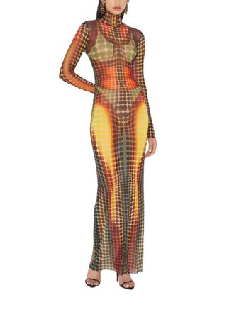 Jean Paul Gaultier Form-Fitting Maxi Dress With Optical Dot Pattern