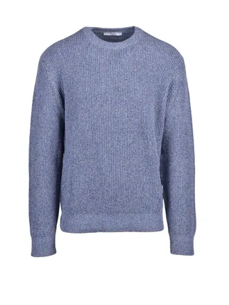 Masq Blue Cotton Linen Men Crew Sweater