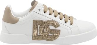 Dolce & Gabbana Crystal Embellished Leather Sneakers - Dames - Sneakers - Wit - 36 EU - Leer - Schoenen